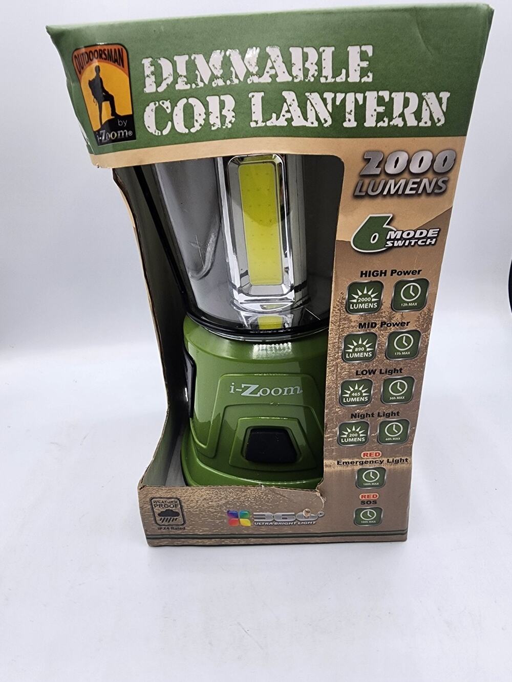 Outdoorsman by i-Zoom 2000 Lumens Dimmable Cob Lantern 360° Ultra Bright Light
